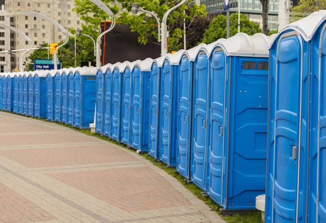 Seasonal porta potty units set up at a Plymouth, Massachusetts venue